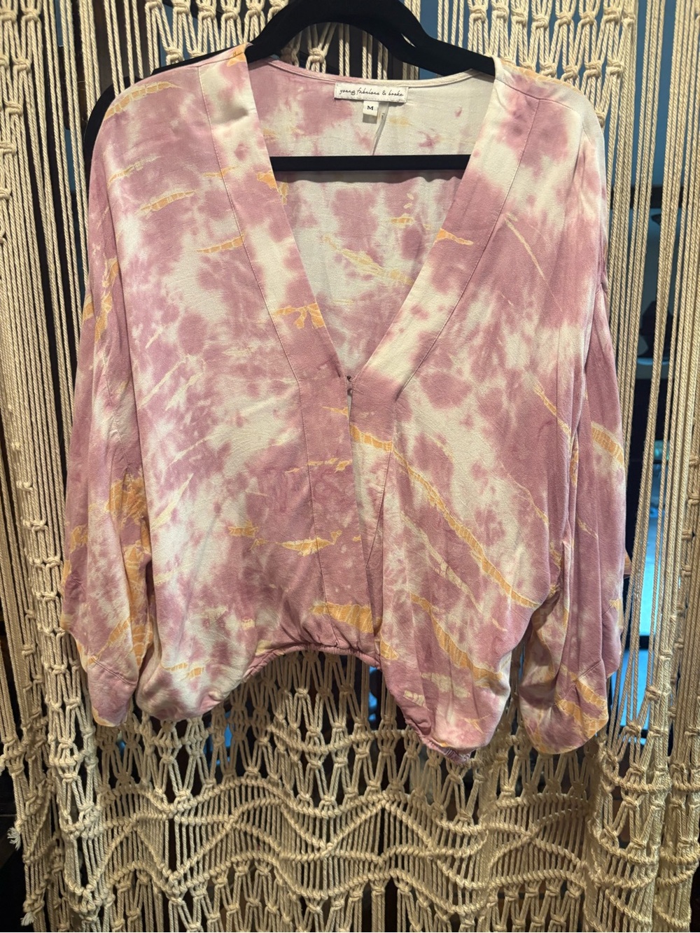 Young Fabulous and Broke Pink Tie-Dye V-Neck Pullover Top